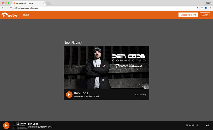 Screenshot of Proton Beta prior to canvas background blur implementation.