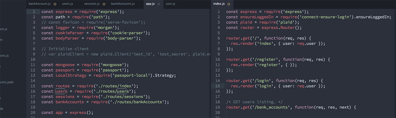 Screenshot of ExpressJS App Source